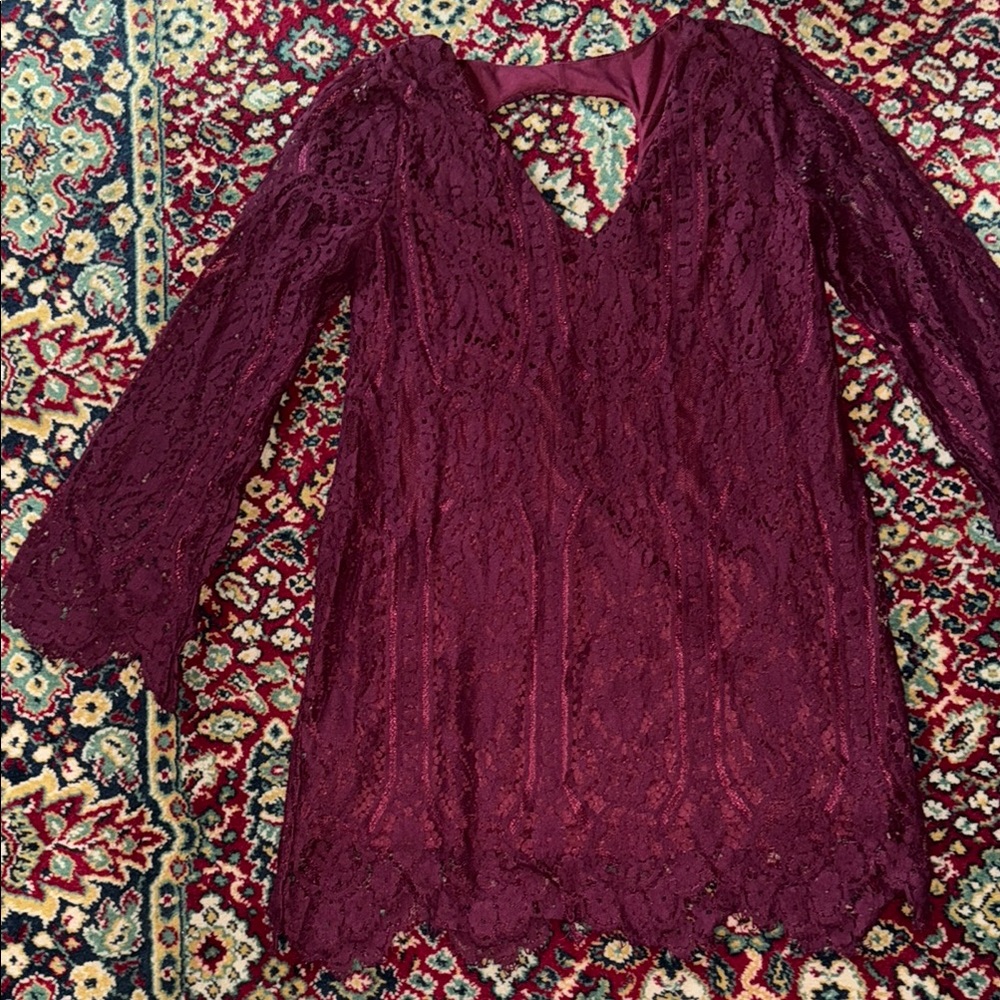 Miami Long Sleeve Lace Maroon Dress EUC